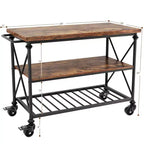 Carrello da cucina a 3 livelli con ruote – Nero / Marrone / Rovere Grigio | Ruote con blocco