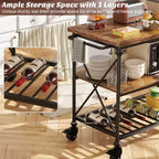Carrello da cucina a 3 livelli con ruote – Nero / Marrone / Rovere Grigio | Ruote con blocco