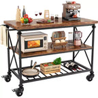 Carrello da cucina a 3 livelli con ruote – Nero / Marrone / Rovere Grigio | Ruote con blocco