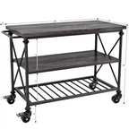 Carrello da cucina a 3 livelli con ruote – Nero / Marrone / Rovere Grigio | Ruote con blocco