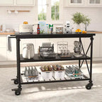 Carrello da cucina a 3 livelli con ruote – Nero / Marrone / Rovere Grigio | Ruote con blocco