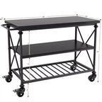 Carrello da cucina a 3 livelli con ruote – Nero / Marrone / Rovere Grigio | Ruote con blocco
