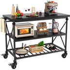 Carrello da cucina a 3 livelli con ruote – Nero / Marrone / Rovere Grigio | Ruote con blocco