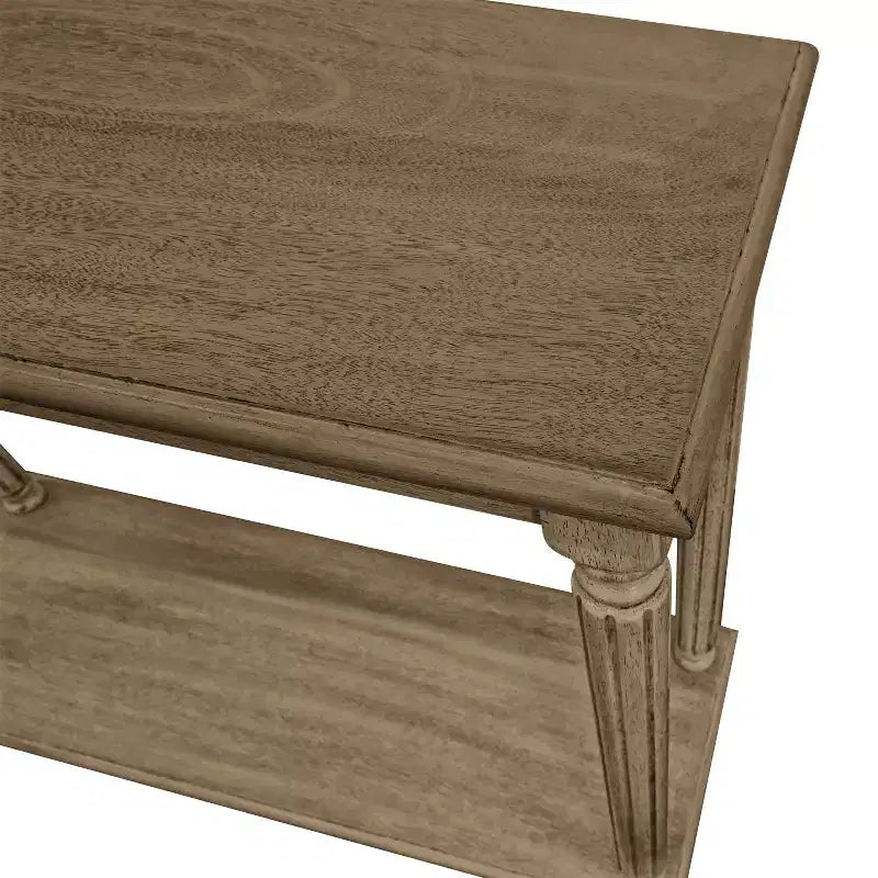 Tavolo console a 2 ripiani in quercia anticata/bianco anticato, da assemblare in 1 persona