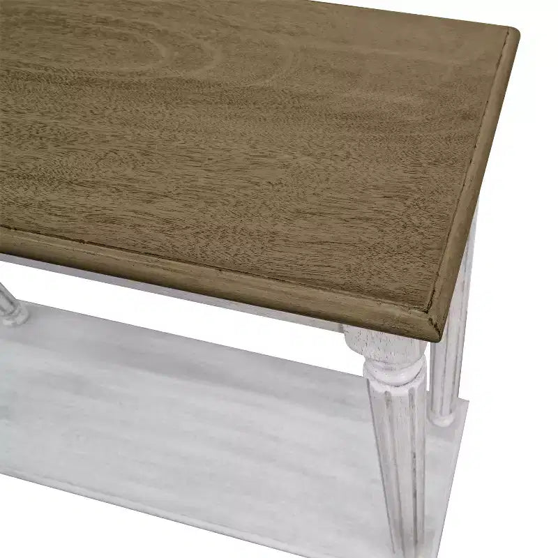 Tavolo console a 2 ripiani in quercia anticata/bianco anticato, da assemblare in 1 persona