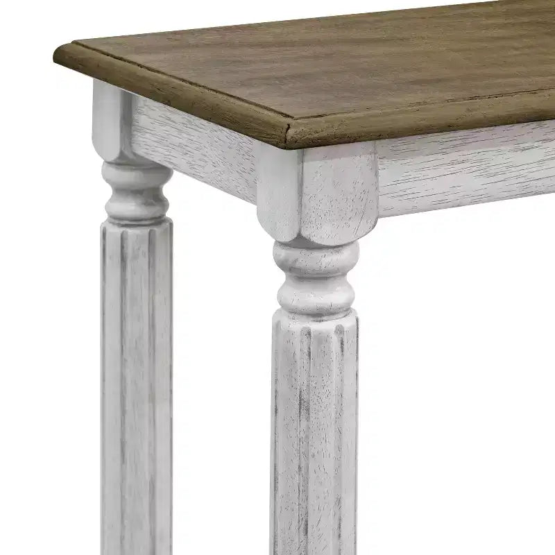Tavolo console a 2 ripiani in quercia anticata/bianco anticato, da assemblare in 1 persona