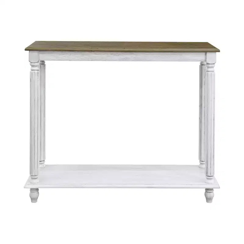 Tavolo console a 2 ripiani in quercia anticata/bianco anticato, da assemblare in 1 persona