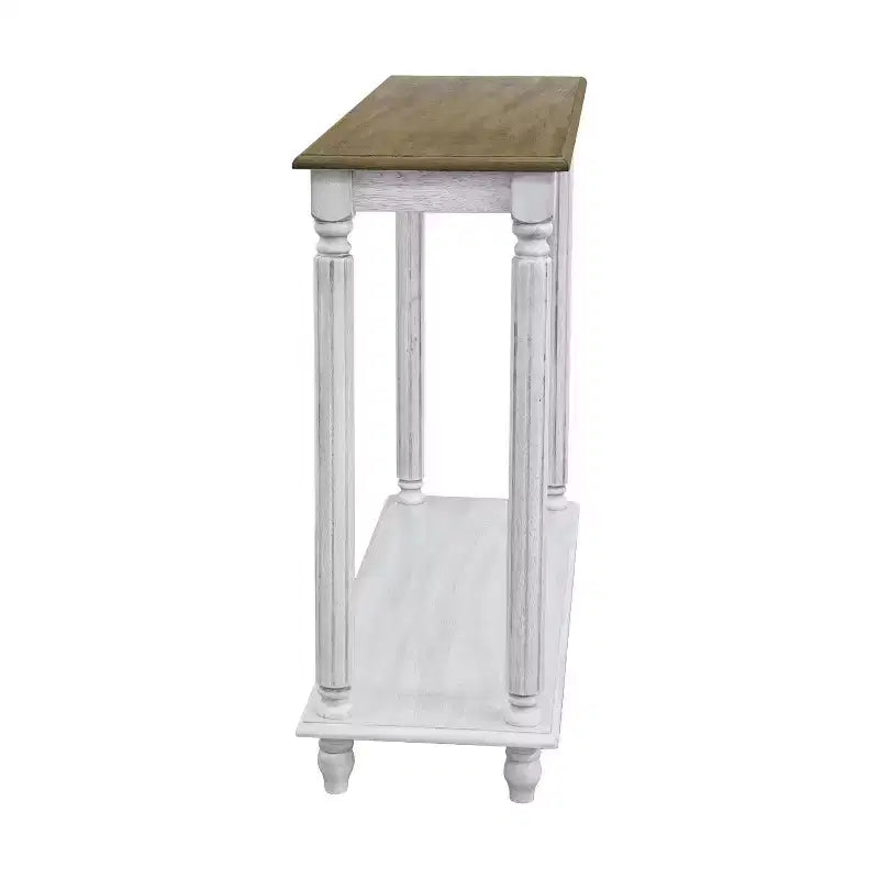 Tavolo console a 2 ripiani in quercia anticata/bianco anticato, da assemblare in 1 persona