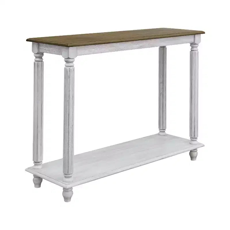 Tavolo console a 2 ripiani in quercia anticata/bianco anticato, da assemblare in 1 persona