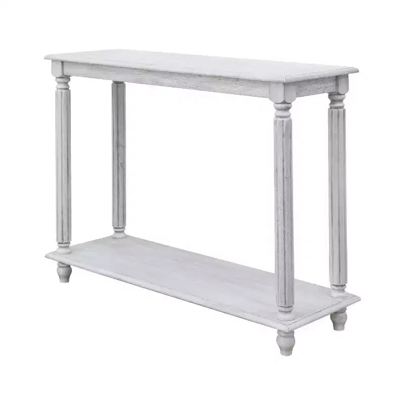Tavolo console a 2 ripiani in quercia anticata/bianco anticato, da assemblare in 1 persona