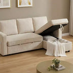 Dyonery 81 Chenille Sleeper Sofa Bed with Reversible Storage Chaise, L-Shaped Pull Out Sectional Couch for Guest Room