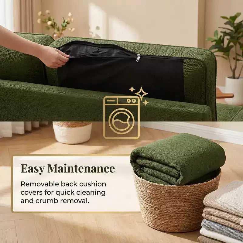 Divano sezionale a L con letto estraibile in ciniglia e lino grigio scuro/verde, 3 posti