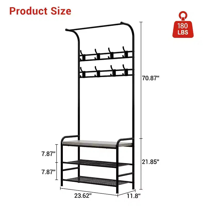 Appendiabiti da ingresso 4 in 1 marrone/grigio con panca, appendiabiti, scarpiera e 8 ganci – 1 persona