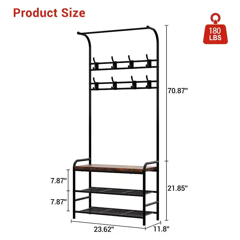 Appendiabiti da ingresso 4 in 1 marrone/grigio con panca, appendiabiti, scarpiera e 8 ganci – 1 persona