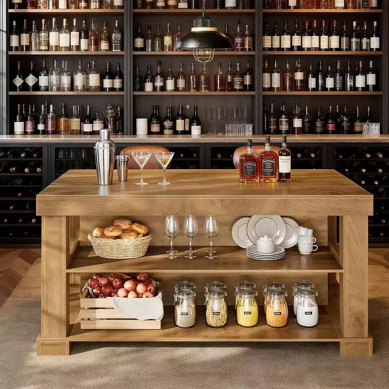 Tavolo-isola da cucina in legno marrone, sei posti a sedere