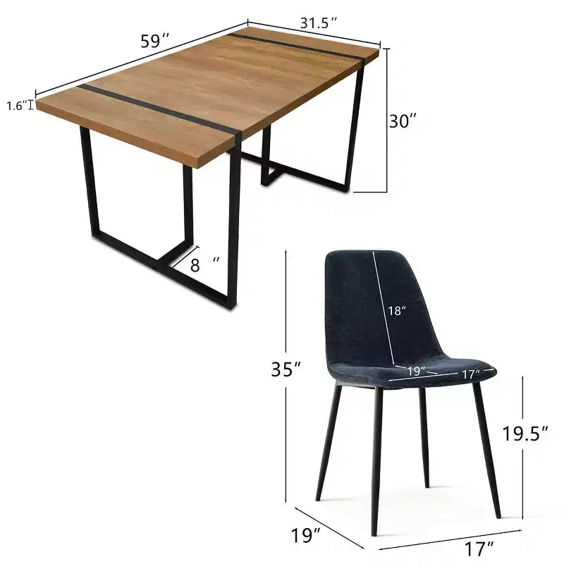 Set da pranzo rettangolare 5 pezzi – 4 posti, sedie imbottite