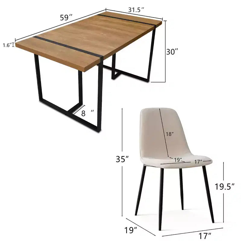 Set da pranzo rettangolare 5 pezzi – 4 posti, sedie imbottite