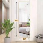 Specchio Oro a Figura Intera, 150×40 cm, Cornice in Alluminio, da Terra/Parete, 1 Persona