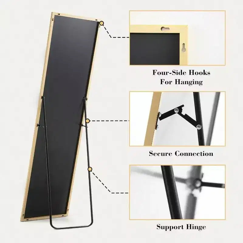 Specchio Oro a Figura Intera, 150×40 cm, Cornice in Alluminio, da Terra/Parete, 1 Persona