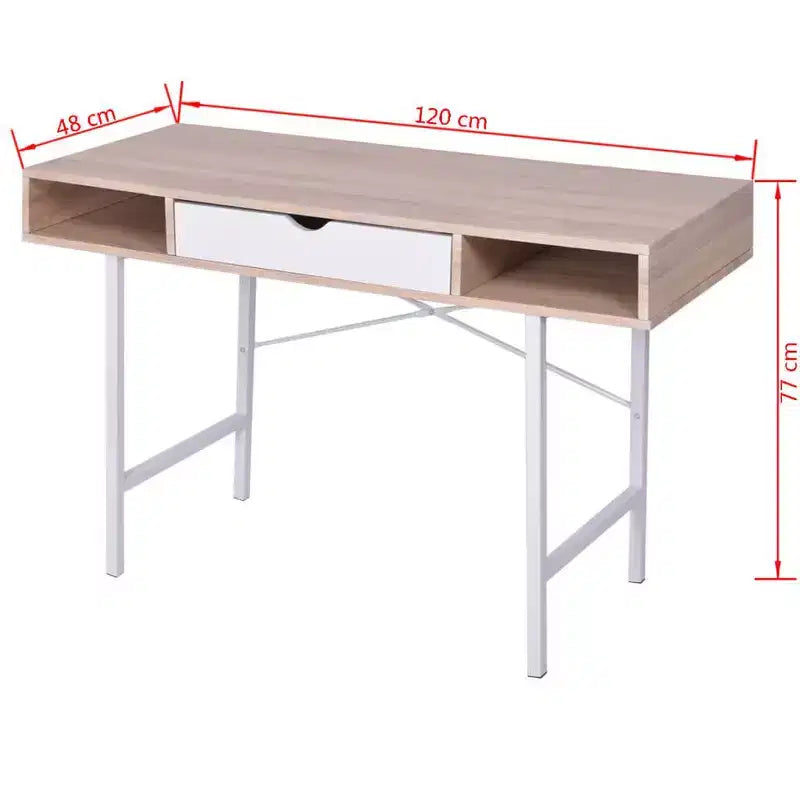 Scrivania in Rovere e Bianca con Cassetto, 1 Posto
