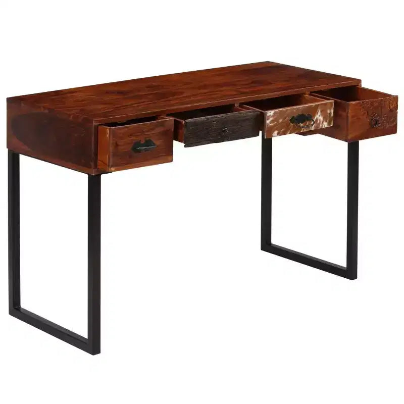 Scrivania in Legno Marrone Scuro e Pelle, 1 Posto