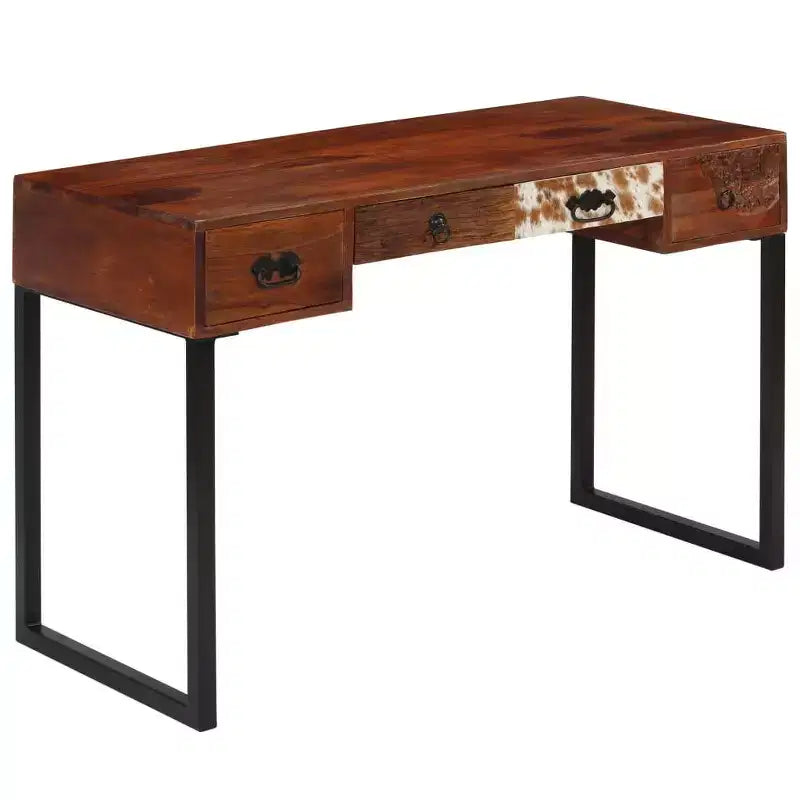 Scrivania in Legno Marrone Scuro e Pelle, 1 Posto