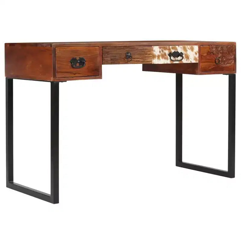 Scrivania in Legno Marrone Scuro e Pelle, 1 Posto
