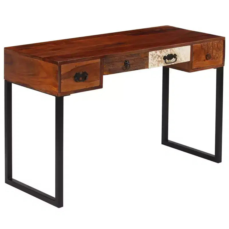 Scrivania in Legno Marrone Scuro e Pelle, 1 Posto