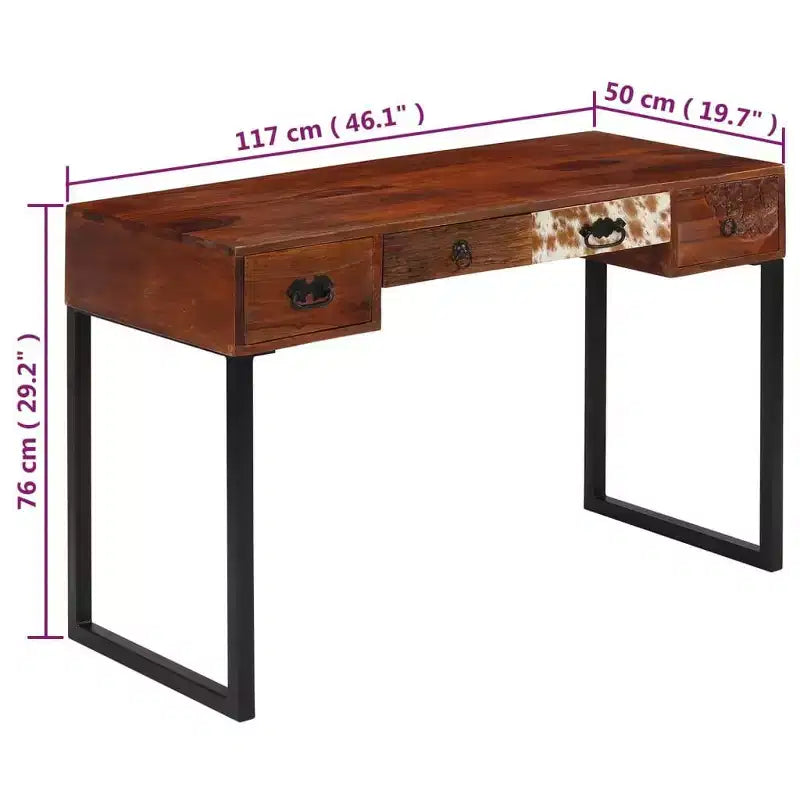 Scrivania in Legno Marrone Scuro e Pelle, 1 Posto