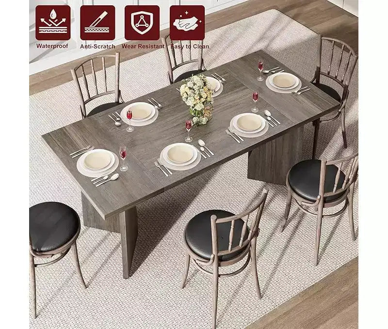 Tavolo da pranzo rettangolare marrone/grigio, con gambe a V, per 6-8 persone
