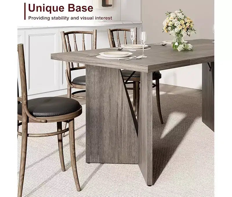 Tavolo da pranzo rettangolare marrone/grigio, con gambe a V, per 6-8 persone