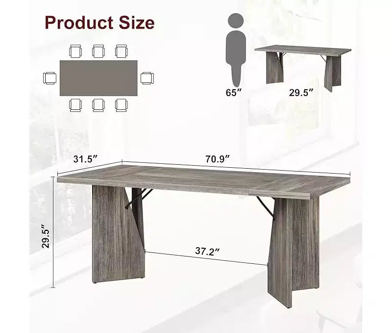 Tavolo da pranzo rettangolare marrone/grigio, con gambe a V, per 6-8 persone
