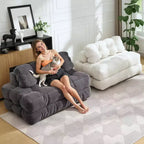Divano Letto Pieghevole in Velluto a Coste Blu / Grigio / Bianco – Matrimoniale, 2 Posti
