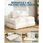Divano Letto Pieghevole in Velluto a Coste Blu / Grigio / Bianco – Matrimoniale, 2 Posti