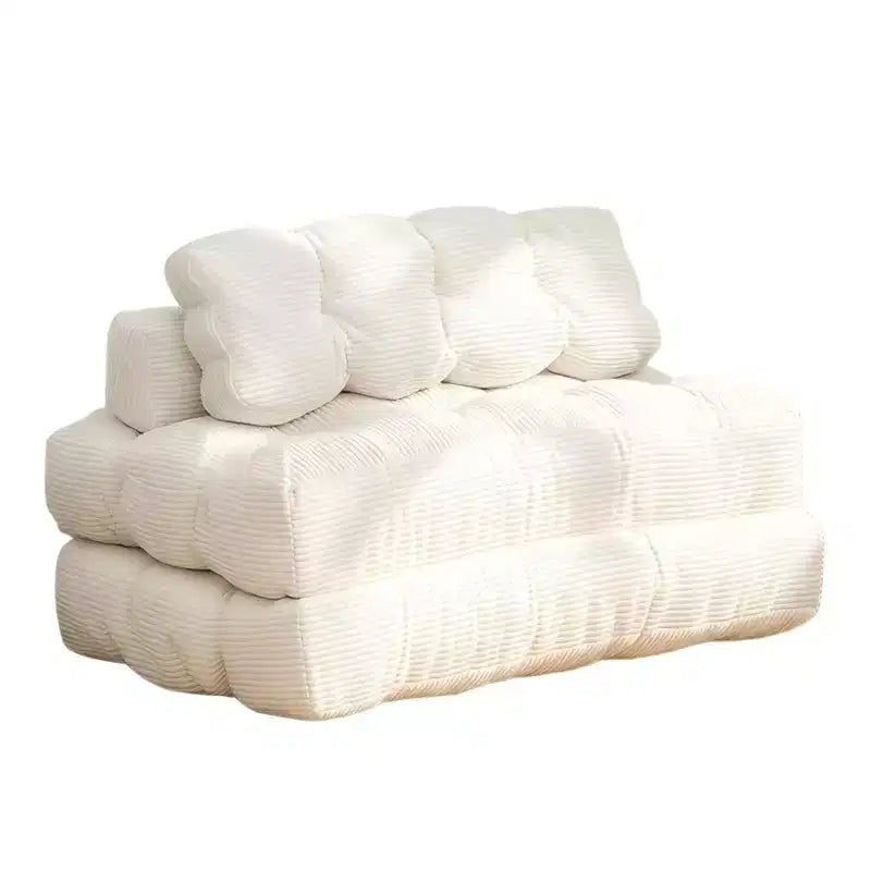 Divano Letto Pieghevole in Velluto a Coste Blu / Grigio / Bianco – Matrimoniale, 2 Posti