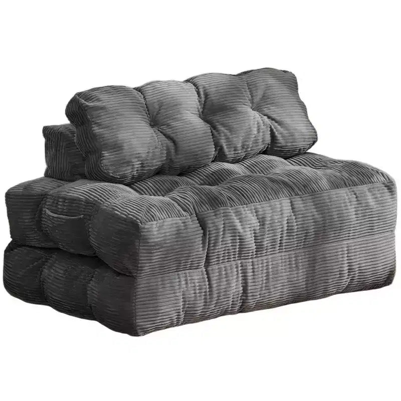 Divano Letto Pieghevole in Velluto a Coste Blu / Grigio / Bianco – Matrimoniale, 2 Posti
