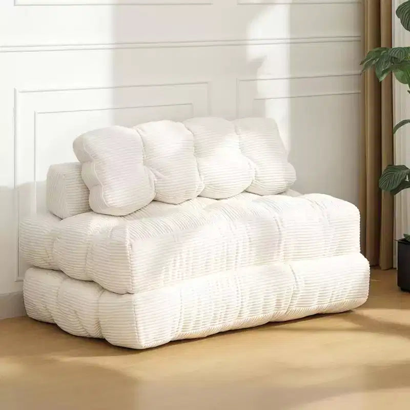 Divano Letto Pieghevole in Velluto a Coste Blu / Grigio / Bianco – Matrimoniale, 2 Posti