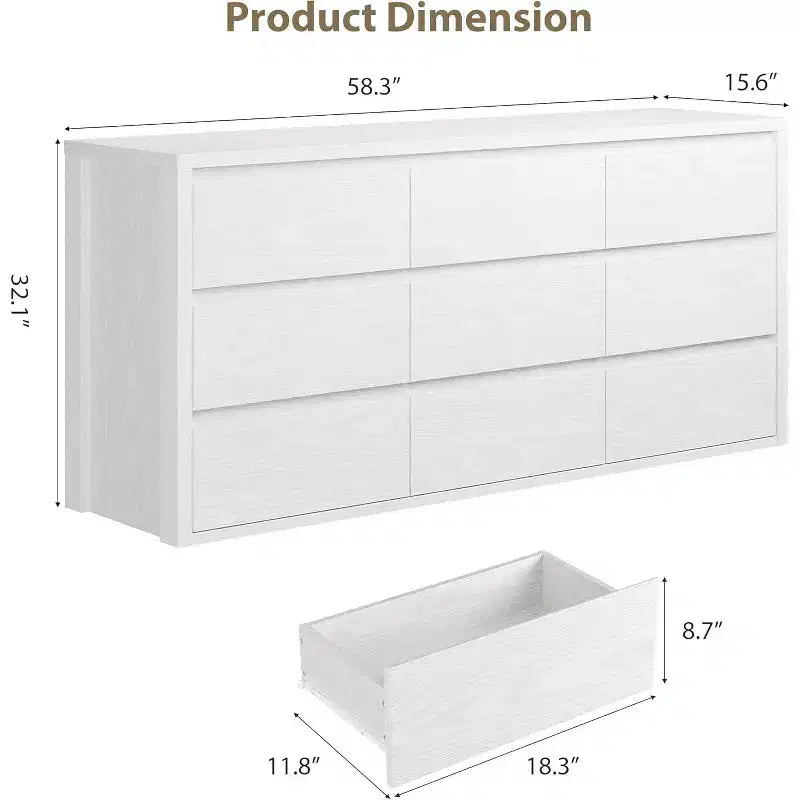 Cassettiera a 9 cassetti, Nero / Bianco / Legno, Senza maniglie