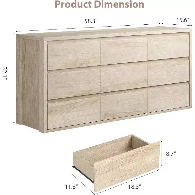 Cassettiera a 9 cassetti, Nero / Bianco / Legno, Senza maniglie