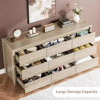 Cassettiera a 9 cassetti, Nero / Bianco / Legno, Senza maniglie