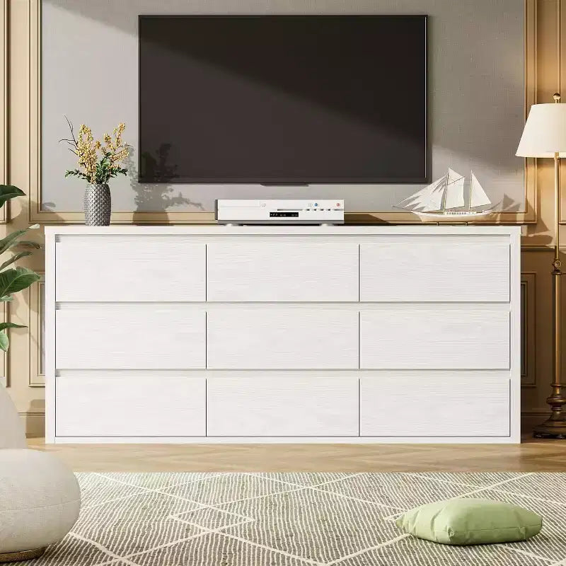 Cassettiera a 9 cassetti, Nero / Bianco / Legno, Senza maniglie