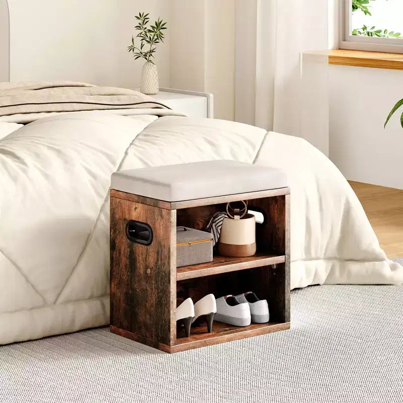 Beige/Rovere, Nero, Marrone Rustico, Noce, Bianco | Panca Contenitore per Scarpe con Seduta Imbottita e Struttura in Legno | Posto Singolo