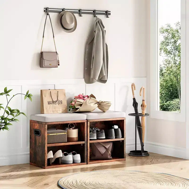Beige/Rovere, Nero, Marrone Rustico, Noce, Bianco | Panca Contenitore per Scarpe con Seduta Imbottita e Struttura in Legno | Posto Singolo