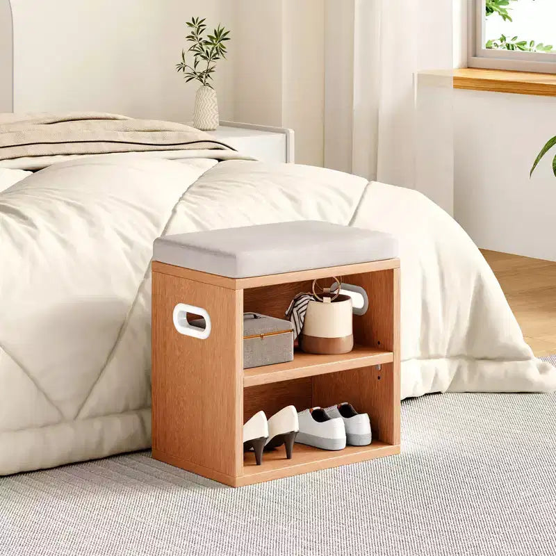 Beige/Rovere, Nero, Marrone Rustico, Noce, Bianco | Panca Contenitore per Scarpe con Seduta Imbottita e Struttura in Legno | Posto Singolo