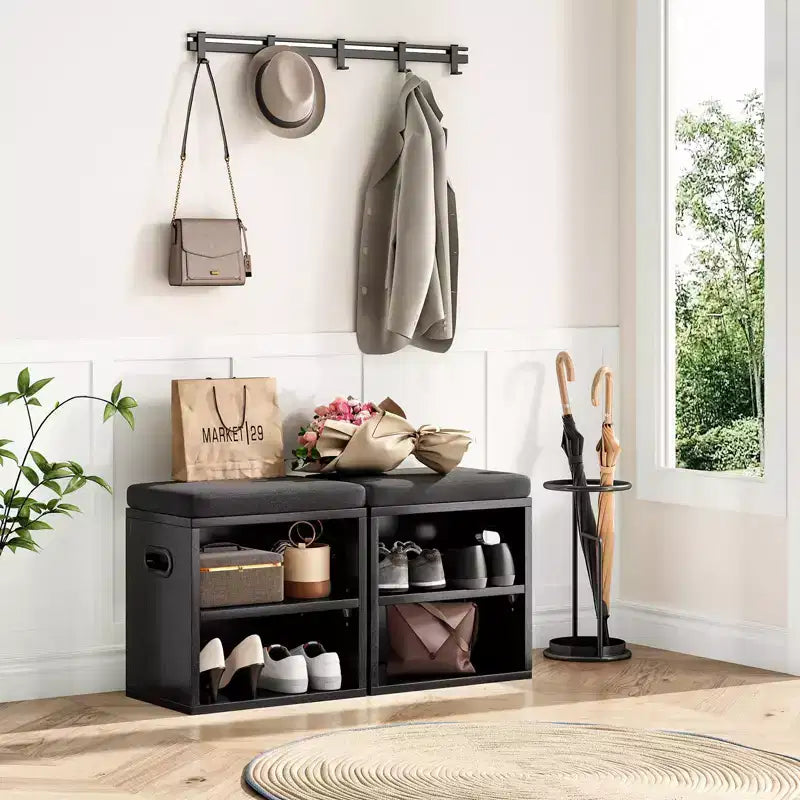 Beige/Rovere, Nero, Marrone Rustico, Noce, Bianco | Panca Contenitore per Scarpe con Seduta Imbottita e Struttura in Legno | Posto Singolo