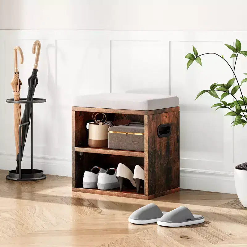 Beige/Rovere, Nero, Marrone Rustico, Noce, Bianco | Panca Contenitore per Scarpe con Seduta Imbottita e Struttura in Legno | Posto Singolo