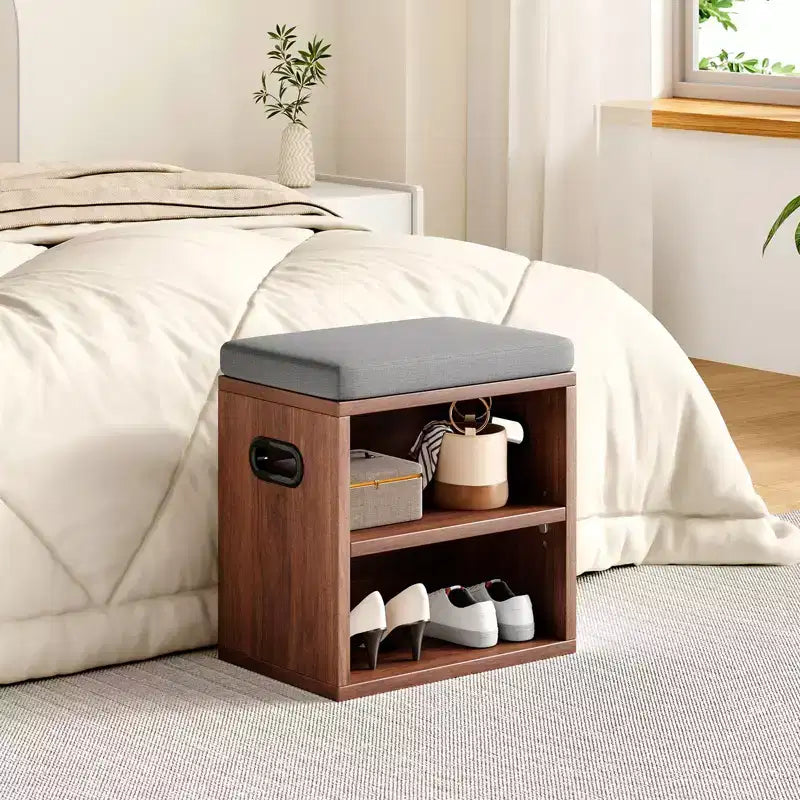 Beige/Rovere, Nero, Marrone Rustico, Noce, Bianco | Panca Contenitore per Scarpe con Seduta Imbottita e Struttura in Legno | Posto Singolo