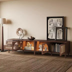 Mobile TV Marrone Scuro per TV fino a 90", Ante in Rattan, Supporta 1 TV