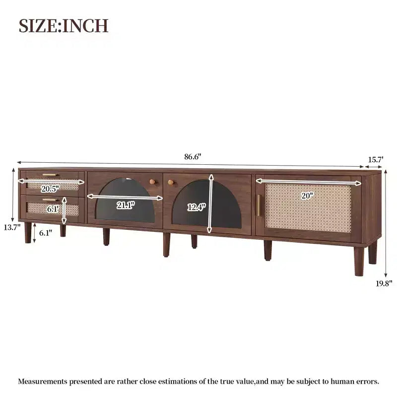 Mobile TV Marrone Scuro per TV fino a 90", Ante in Rattan, Supporta 1 TV