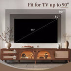 Mobile TV Marrone Scuro per TV fino a 90", Ante in Rattan, Supporta 1 TV